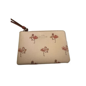 Authentic COACH Coated Canvas/Smooth Leather FLAMINGO Top Zip Wristlet